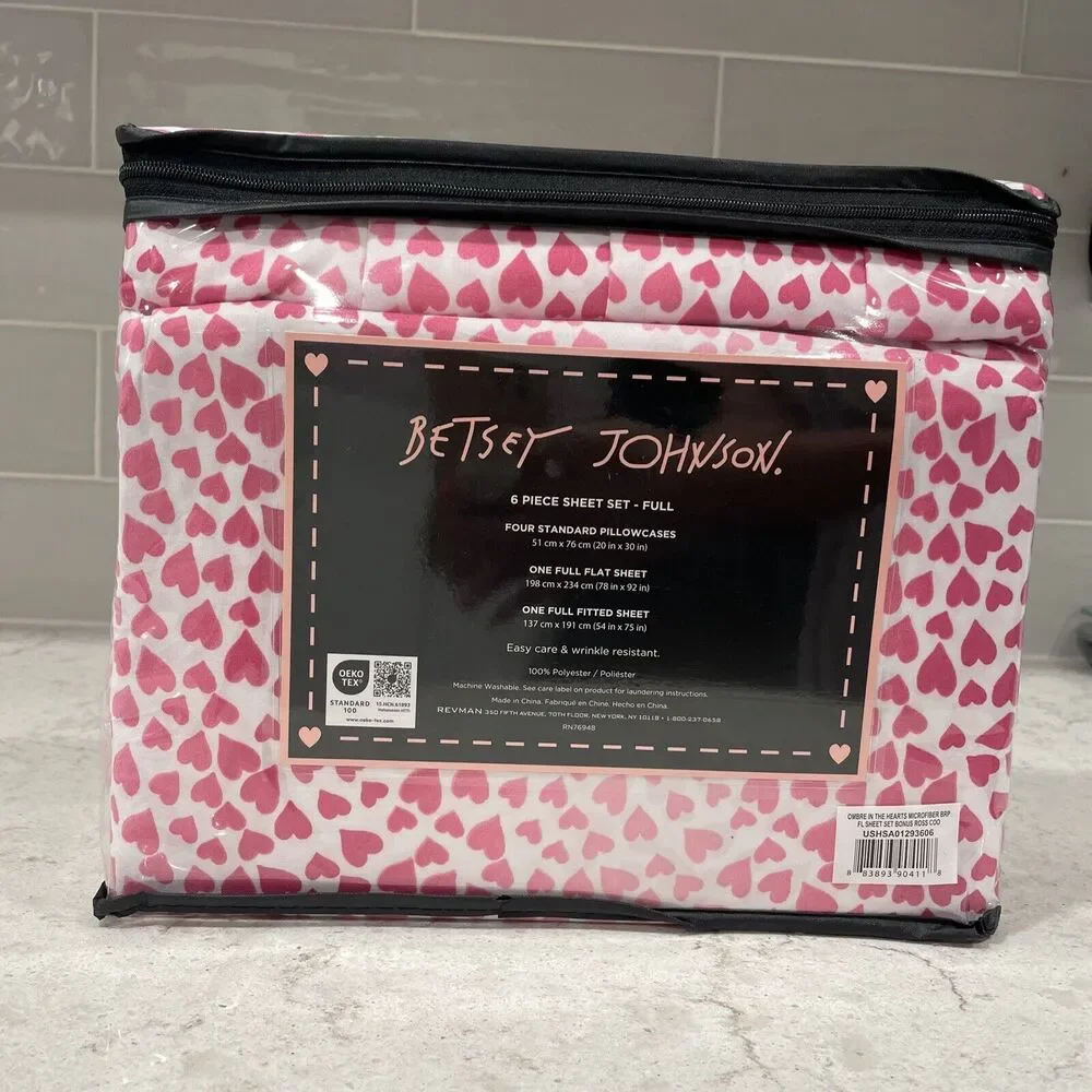 6 Pc BETSEY JOHNSON Pink Ombré Hearts FULL Sheet Set Heart Super Soft Sheets NEW